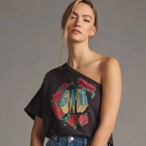 Anthropologie Pilcro GNR Roses Off Shoulder Tee Size S